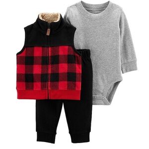 Carter's 3-Piece Buffalo Check Vest & Pant Set | 3M